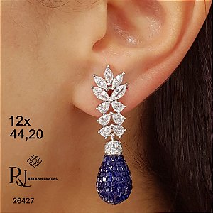 Brinco Alongado Gota Prata 925 Zircônia
