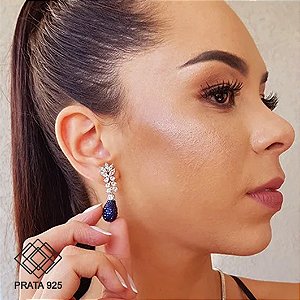 Brinco Alongado Gota Prata 925 Zircônia