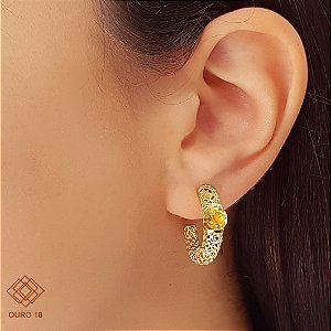 Brinco Meia Argola Ouro 18K Citrino