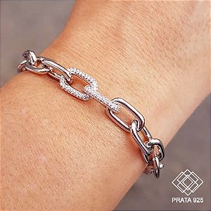 Pulseira Elos Prata 925 Zircônias
