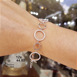 Pulseira Círculos Prata 925 Zircônias