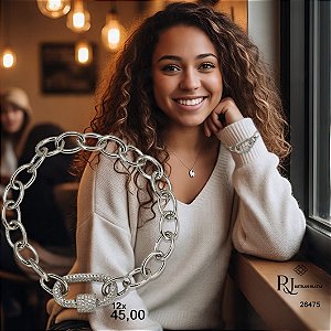 Pulseira Elos Prata 925 Zircônias