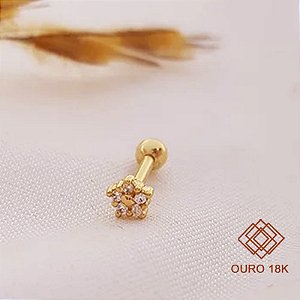 Piercing Tragus Flor Ouro 18k Zircônias