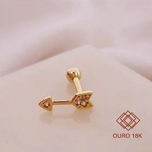 Piercing Tragus Flecha Ouro 18k Zircônias