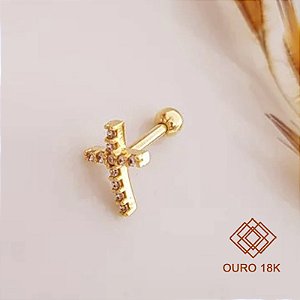 Piercing Tragus Ouro 18k Zircônias