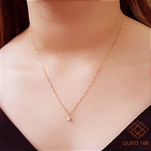 Kit Cordão Ouro 18k + Pingente Ponto de Luz Ouro 18k Diamante Cultivado 30 Pts