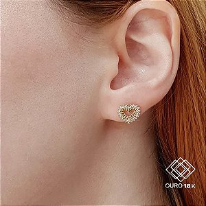 Brinco Coração Vazado Ouro 18k Zircônias