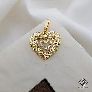 Pingente Coração Diamantado Ouro 18k Zircônias