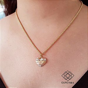 Pingente Coração Três Tons Ouro 18k