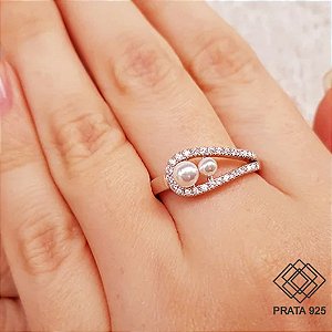 Anel Pérola Prata 925 Zircônias