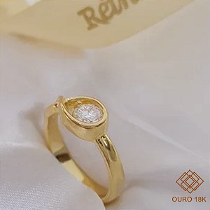 Anel Solitário Ouro 18k Brilhante Moissanite 50Pts