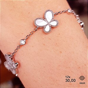 Pulseira Borboleta Prata 925 Zircônias
