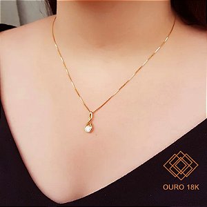 Kit Cordão Ouro 18k + Pingente Ponto de Luz Ouro 18k Diamante Cultivado 50 Pts