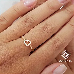 Anel Coração Torcido Ouro 18k Zircônias