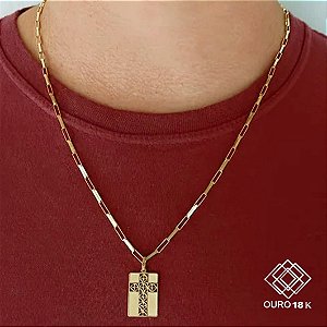 Pingente Cruz Placa Ouro 18k