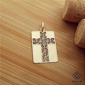Pingente Cruz Placa Ouro 18k