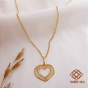 Kit Cordão + Pingente Coração Filigrana Ouro 18k