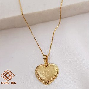 Kit Cordão + Pingente Coração Ouro 18k