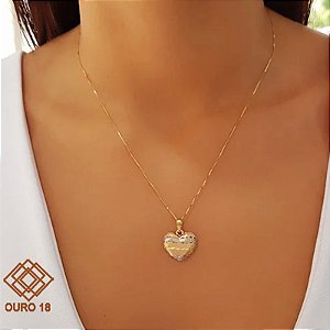 Kit Cordão + Pingente Coração Três Tons Ouro 18k