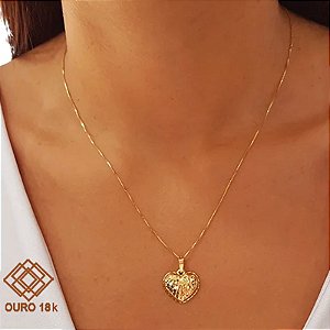 Kit Cordão + Pingente Coração Ouro 18k