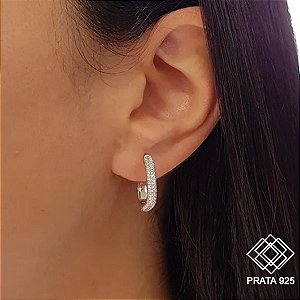 Brinco Argola Quadrada Prata 925 Zircônias