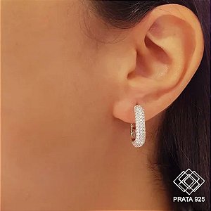 Brinco Argola Quadrada Prata 925 Zircônias