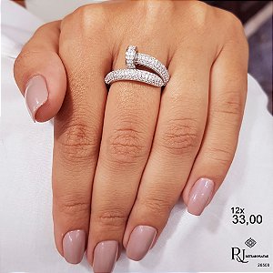 Anel Prego  Prata 925 Zircônias
