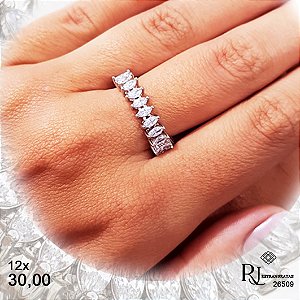 Anel Navete  Prata 925 Zircônias