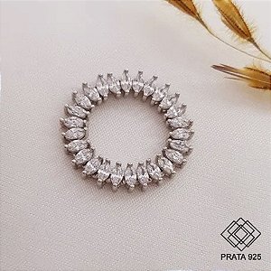 Anel Navete Prata 925 Zircônias