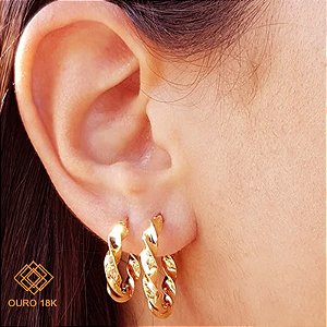 Kit 2 Pares de Brincos Argola Torcido Ouro 18k