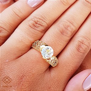 Anel Cristal Ouro 18k