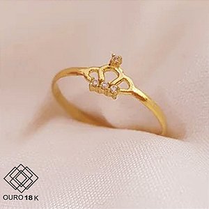 Anel Infantil Coroa Ouro 18k Diamante