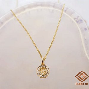 Kit Cordão + Pingente Fé Ouro 18k Zircônias