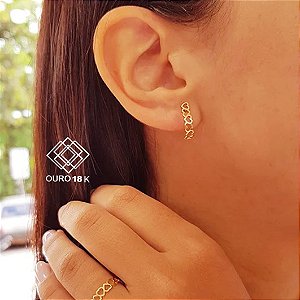 Brinco Meia Argola Corações Ouro 18k