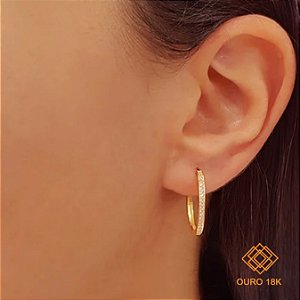 Brinco Argola Oval Ouro 18k Zircônia