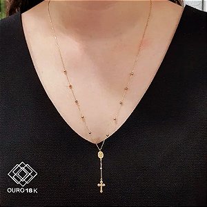 Gargantilha Terço Três Tons Ouro 18k
