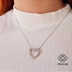 Gargantilha Coração Prata 925 Zircônias