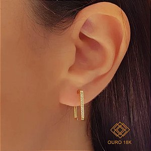 Brinco Argola Quadrado Ouro 18k Zircônia