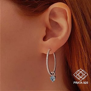 Brinco Argola Coração Prata 925 Zircônias