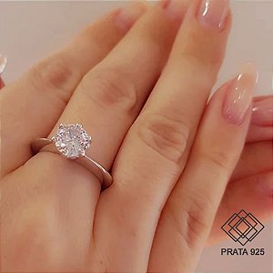 Anel Solitário Prata 925 Zircônias