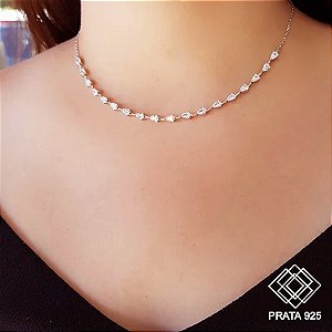 Choker Gotas Prata 925 Zircônias