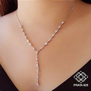 Gargantilha Gotas Prata 925 Zircônias