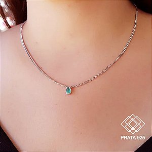 Gargantilha Gota Prata 925 Zircônia