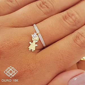 Anel com Pingente Menina Ouro 18k Zircônias