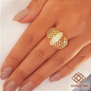 Anel Filigrana Ouro 18k Zircônias