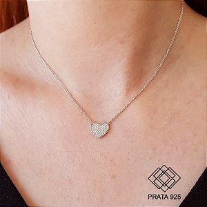 Gargantilha Coração Prata 925 Zircônias