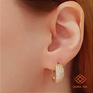 Brinco Argola Ouro 18k Zircônia