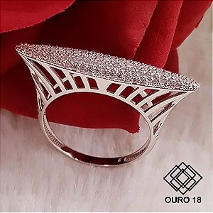Anel Pavê Ouro Branco 18k Diamante cultivado 20 Pts
