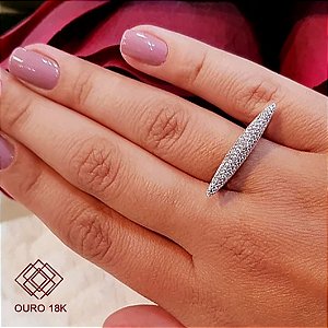 Anel Pavê Ouro Branco 18k Diamante Laboratório 20 Pts