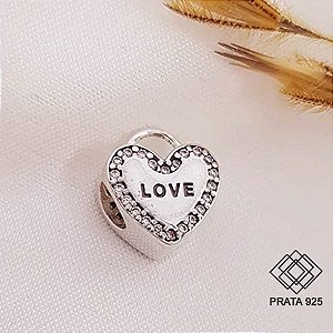 Pingente Coração Love Prata 925 Zircônias